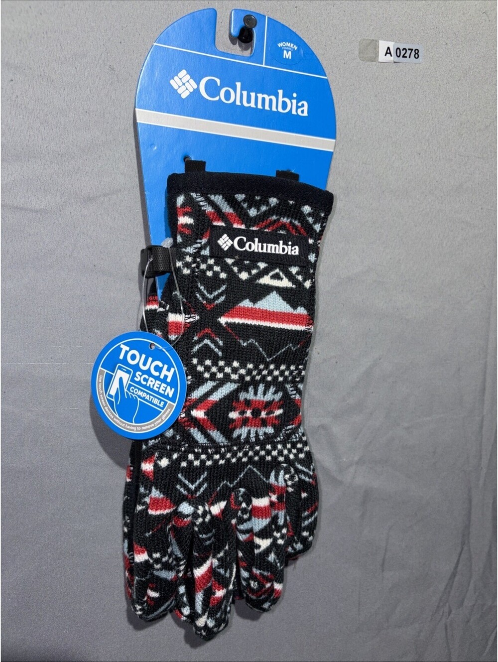 Columbia Womens Medium Knit Gloves Sweater Weather Black Red Blue Red White NWT